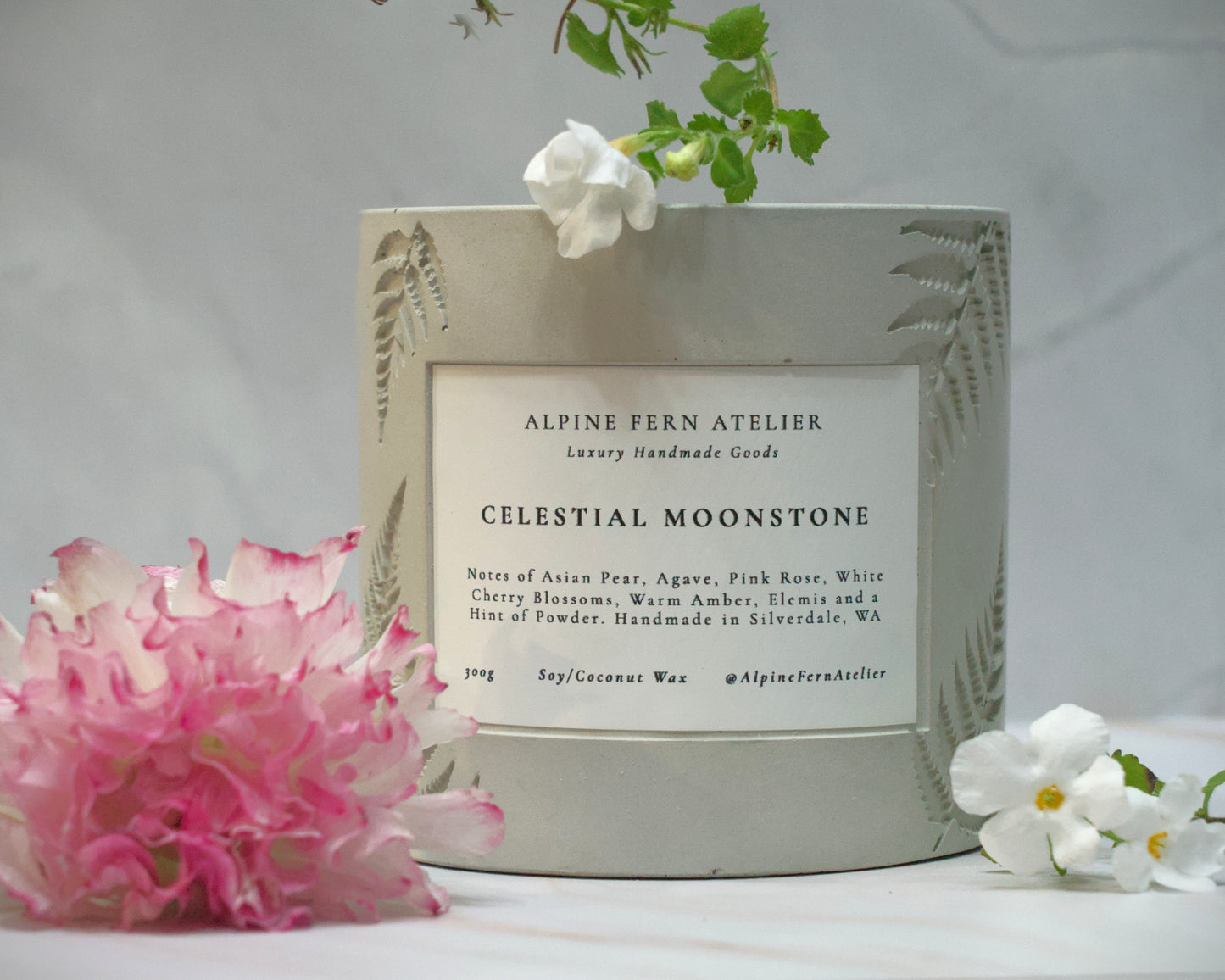 Celestial Moonstone - Handmade Vessel and Hand Poured Wax, 290g | Alpine Fern Atelier