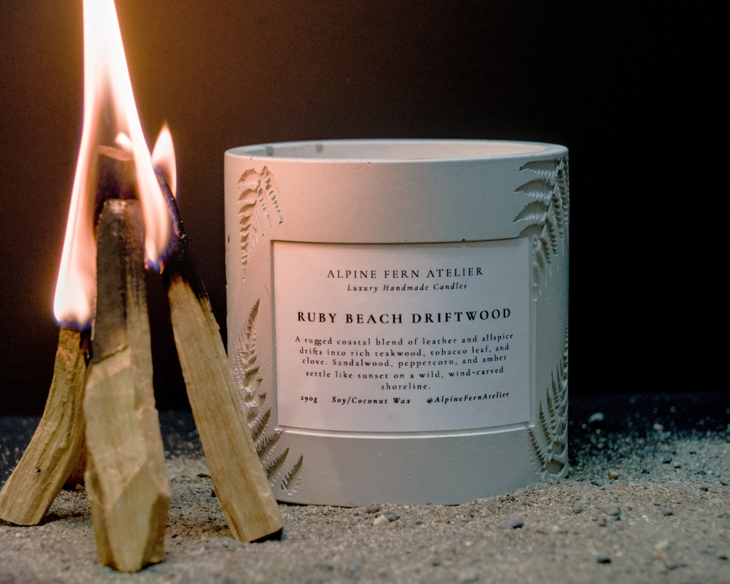 Ruby Beach Driftwood - Handmade Vessel and Hand Poured Wax, 290g | Alpine Fern Atelier