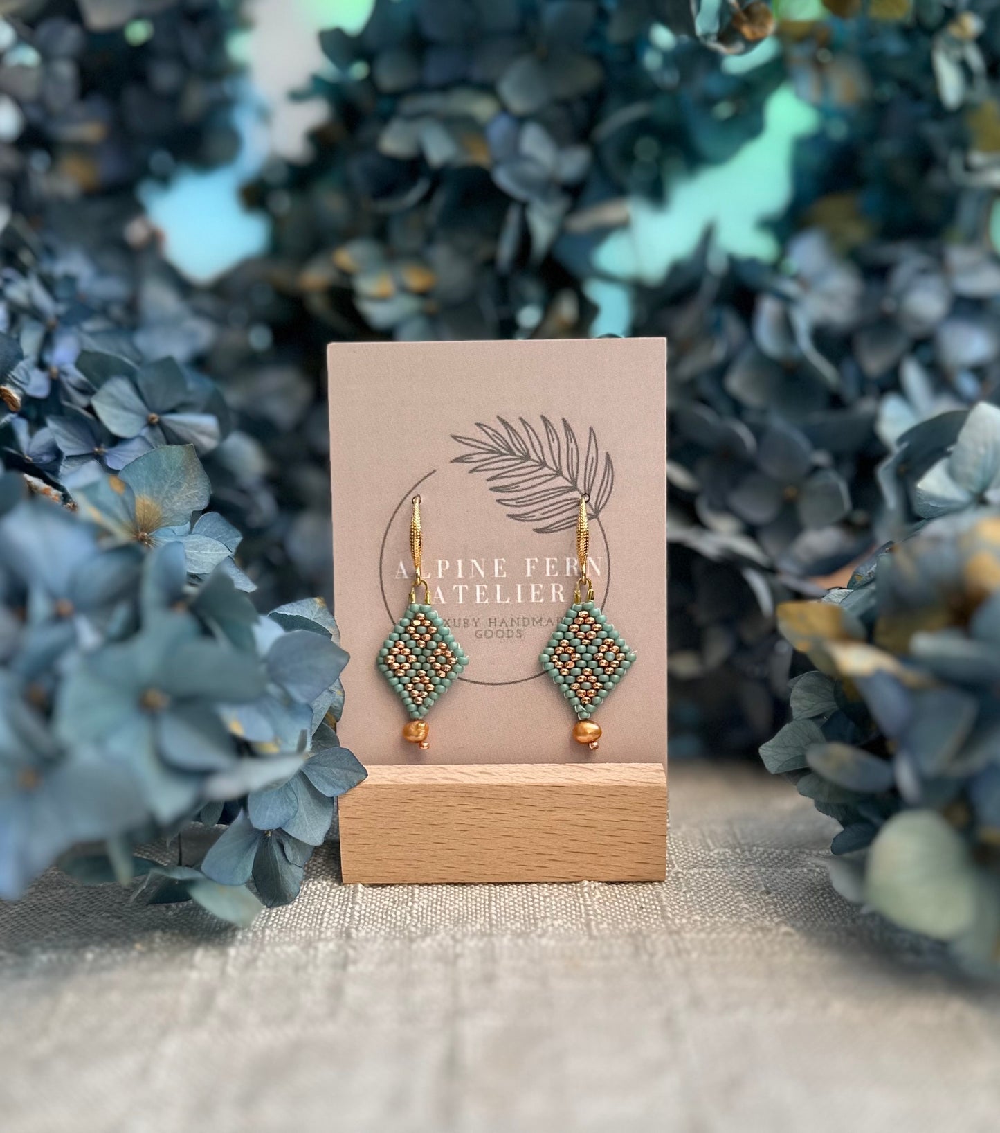 Tile Earrings Teal and Rose Gold