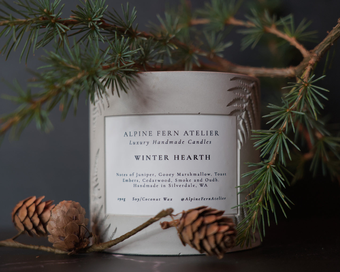 Winter Hearth - Handmade Vessel and Hand Poured Wax, 290g | Alpine Fern Atelier
