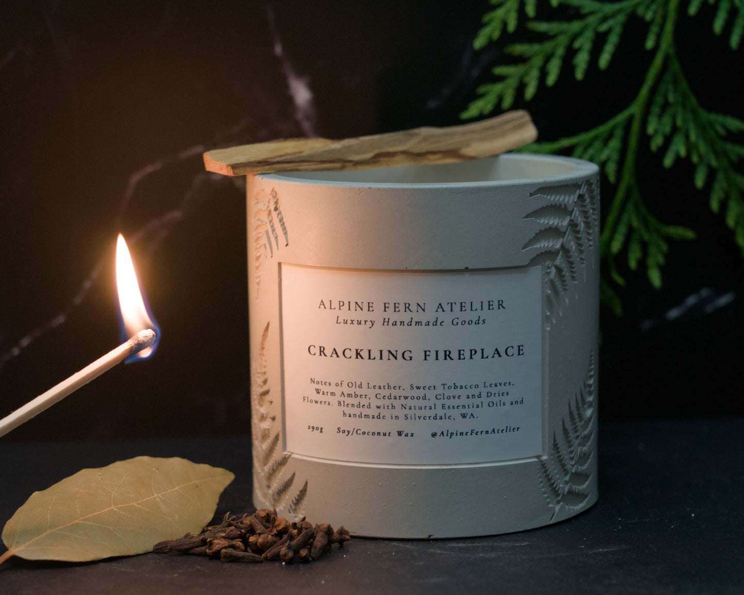 Crackling Fireplace - Handmade Vessel and Hand Poured Wax, 290g | Alpine Fern Atelier