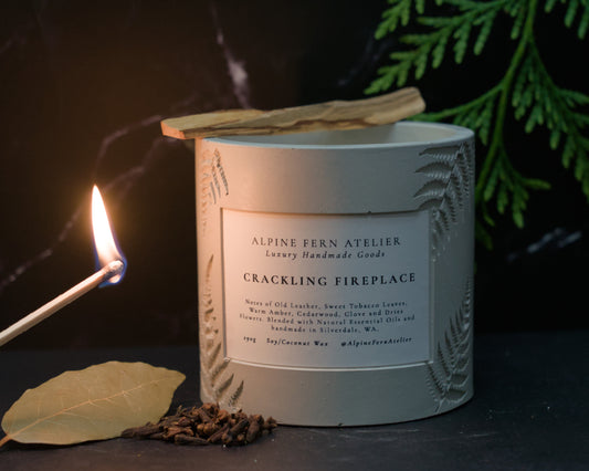 Crackling Fireplace - Handmade Vessel and Hand Poured Wax, 290g | Alpine Fern Atelier
