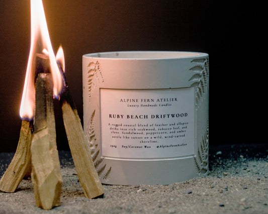 Ruby Beach Driftwood - Handmade Vessel and Hand Poured Wax, 290g | Alpine Fern Atelier