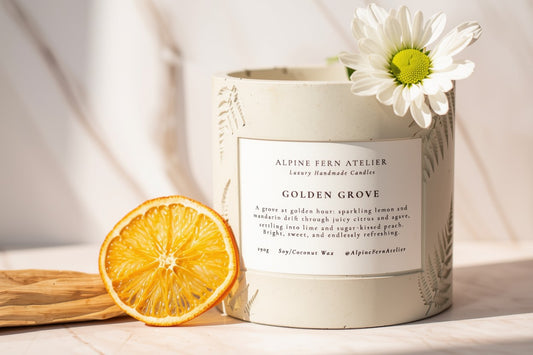 Golden Grove - Handmade Vessel and Hand Poured Wax, 290g | Alpine Fern Atelier