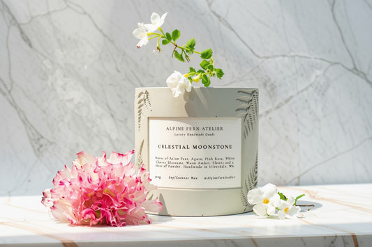 Celestial Moonstone - Handmade Vessel and Hand Poured Wax, 290g | Alpine Fern Atelier