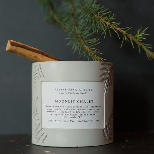 Moonlit Chalet - Handmade Vessel and Hand Poured Wax, 290g | Alpine Fern Atelier