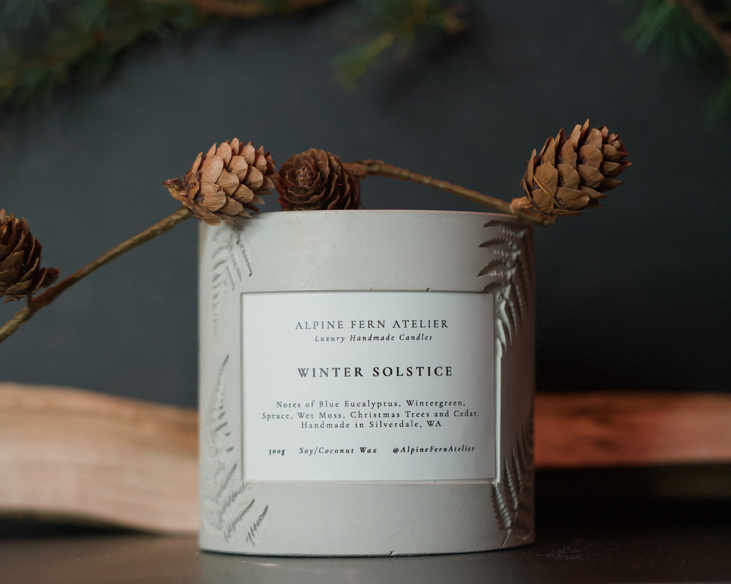 Winter Solstice - Handmade Vessel and Hand Poured Wax, 290g | Alpine Fern Atelier